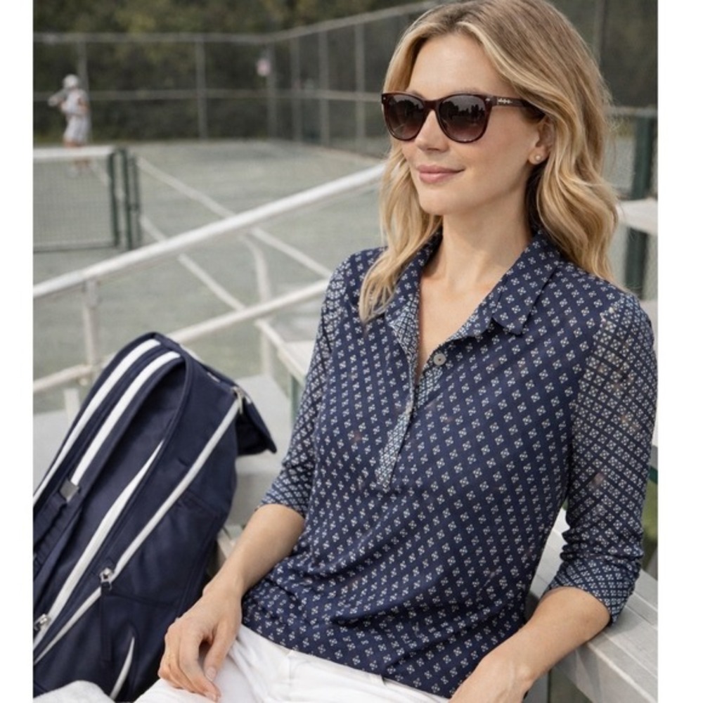 Grethen Scott Navy Diamond Womens Top Size‎ Large